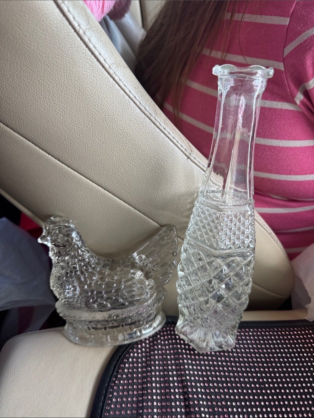 Clear Glass Hen on Nest Figurine & Textured Glass Flower Vase - Clear